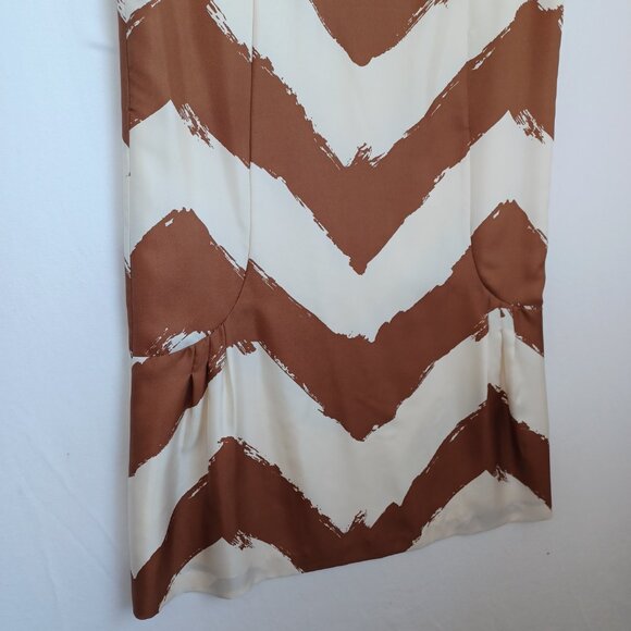 Tibi New York Silk Dress Brown Cream Shift Style Popover Lined Womens 2 - Picture 9 of 12